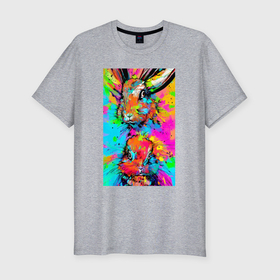 Мужская футболка хлопок Slim с принтом Rabbit and hare   impressionism в Кировске, 92% хлопок, 8% лайкра | приталенный силуэт, круглый вырез ворота, длина до линии бедра, короткий рукав | 