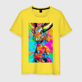 Мужская футболка хлопок с принтом Rabbit and hare   impressionism в Курске, 100% хлопок | прямой крой, круглый вырез горловины, длина до линии бедер, слегка спущенное плечо. | 