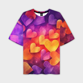 Мужская футболка oversize 3D с принтом Разноцветные   сердечки в Санкт-Петербурге,  |  | Тематика изображения на принте: 