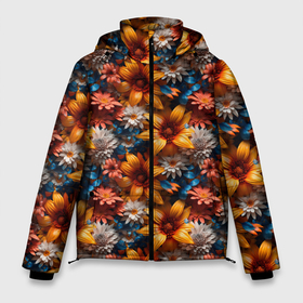 Мужская зимняя куртка 3D с принтом Объемные летние полевые цветы , верх — 100% полиэстер; подкладка — 100% полиэстер; утеплитель — 100% полиэстер | длина ниже бедра, свободный силуэт Оверсайз. Есть воротник-стойка, отстегивающийся капюшон и ветрозащитная планка. 

Боковые карманы с листочкой на кнопках и внутренний карман на молнии. | 