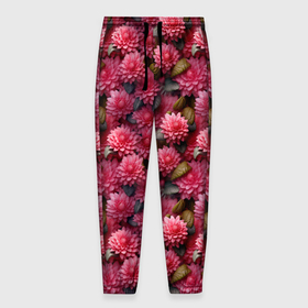 Мужские брюки 3D с принтом Летние бордовые цветы в Санкт-Петербурге, 100% полиэстер | манжеты по низу, эластичный пояс регулируется шнурком, по бокам два кармана без застежек, внутренняя часть кармана из мелкой сетки | 