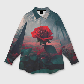 Мужская рубашка oversize 3D с принтом Роза в туманом лесу в Белгороде,  |  | Тематика изображения на принте: 