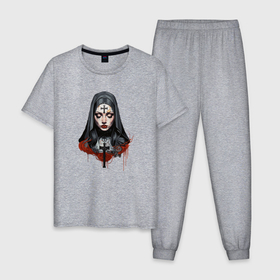 Мужская пижама хлопок с принтом Evil Nun , 100% хлопок | брюки и футболка прямого кроя, без карманов, на брюках мягкая резинка на поясе и по низу штанин
 | 
