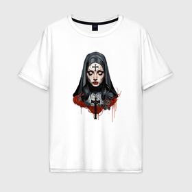 Мужская футболка хлопок Oversize с принтом Evil Nun в Тюмени, 100% хлопок | свободный крой, круглый ворот, “спинка” длиннее передней части | 