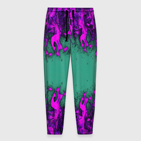 Мужские брюки 3D с принтом Фиолетовое пламя в Санкт-Петербурге, 100% полиэстер | манжеты по низу, эластичный пояс регулируется шнурком, по бокам два кармана без застежек, внутренняя часть кармана из мелкой сетки | 