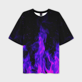 Мужская футболка oversize 3D с принтом Неоновый огонь на черном фоне в Курске,  |  | 