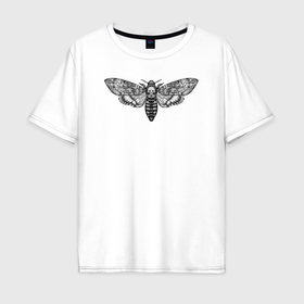 Мужская футболка хлопок Oversize с принтом Бабочка Мёртвая голова гравюра в Екатеринбурге, 100% хлопок | свободный крой, круглый ворот, “спинка” длиннее передней части | 