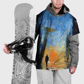 Накидка на куртку 3D с принтом Нарисованный человеческий силуэт на фоне города в Белгороде, 100% полиэстер |  | Тематика изображения на принте: 