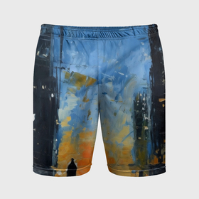 Мужские шорты спортивные с принтом Нарисованный человеческий силуэт на фоне города в Белгороде,  |  | Тематика изображения на принте: 