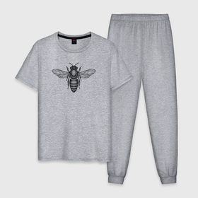 Мужская пижама хлопок с принтом Пчела гравюра в Тюмени, 100% хлопок | брюки и футболка прямого кроя, без карманов, на брюках мягкая резинка на поясе и по низу штанин
 | 
