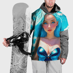 Накидка на куртку 3D с принтом Девушка на фоне бирюзовых волн в Новосибирске, 100% полиэстер |  | Тематика изображения на принте: 