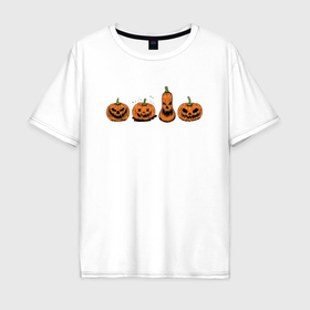 Мужская футболка хлопок Oversize с принтом Страшные тыквы хэллоуин в Курске, 100% хлопок | свободный крой, круглый ворот, “спинка” длиннее передней части | Тематика изображения на принте: 