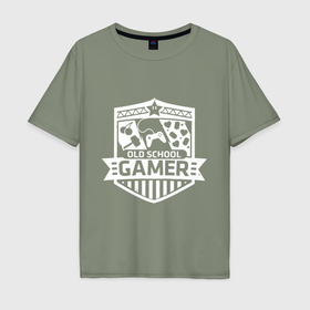 Мужская футболка хлопок Oversize с принтом Old gamer badge в Курске, 100% хлопок | свободный крой, круглый ворот, “спинка” длиннее передней части | 