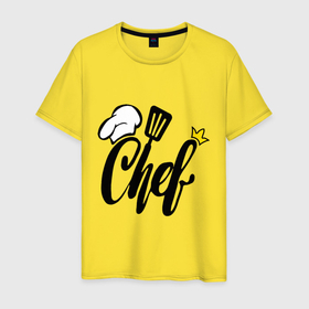 Мужская футболка хлопок с принтом Надпись   шеф повар в Екатеринбурге, 100% хлопок | прямой крой, круглый вырез горловины, длина до линии бедер, слегка спущенное плечо. | 