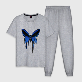 Мужская пижама хлопок с принтом Blue butterfly , 100% хлопок | брюки и футболка прямого кроя, без карманов, на брюках мягкая резинка на поясе и по низу штанин
 | Тематика изображения на принте: 