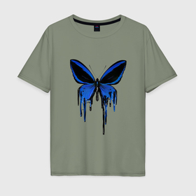 Мужская футболка хлопок Oversize с принтом Blue butterfly в Белгороде, 100% хлопок | свободный крой, круглый ворот, “спинка” длиннее передней части | 