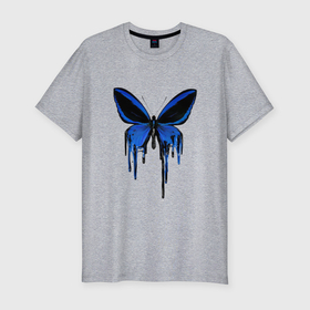 Мужская футболка хлопок Slim с принтом Blue butterfly в Курске, 92% хлопок, 8% лайкра | приталенный силуэт, круглый вырез ворота, длина до линии бедра, короткий рукав | 