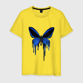 Мужская футболка хлопок с принтом Blue butterfly , 100% хлопок | прямой крой, круглый вырез горловины, длина до линии бедер, слегка спущенное плечо. | Тематика изображения на принте: 