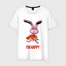 Мужская футболка хлопок с принтом Счастье кролика в Белгороде, 100% хлопок | прямой крой, круглый вырез горловины, длина до линии бедер, слегка спущенное плечо. | 