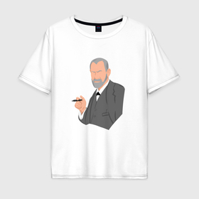 Мужская футболка хлопок Oversize с принтом Зигмунд Фрейд портрет в Екатеринбурге, 100% хлопок | свободный крой, круглый ворот, “спинка” длиннее передней части | Тематика изображения на принте: 