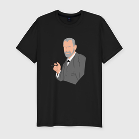 Мужская футболка хлопок Slim с принтом Зигмунд Фрейд портрет в Екатеринбурге, 92% хлопок, 8% лайкра | приталенный силуэт, круглый вырез ворота, длина до линии бедра, короткий рукав | Тематика изображения на принте: 