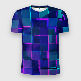 Мужская футболка 3D Slim с принтом Неоновая мозаика из стекла в Екатеринбурге, 100% полиэстер с улучшенными характеристиками | приталенный силуэт, круглая горловина, широкие плечи, сужается к линии бедра | 