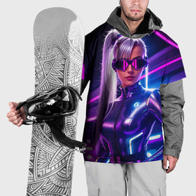 Накидка на куртку 3D с принтом Девушка в ночном неоновом клубе в Курске, 100% полиэстер |  | 