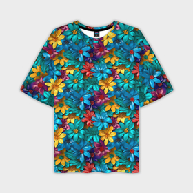 Мужская футболка oversize 3D с принтом Объемные цветные ромашки ,  |  | 