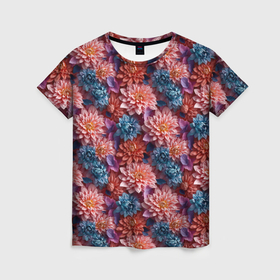 Женская футболка 3D с принтом Полевые  цветы      паттерн в Тюмени, 100% полиэфир ( синтетическое хлопкоподобное полотно) | прямой крой, круглый вырез горловины, длина до линии бедер | 