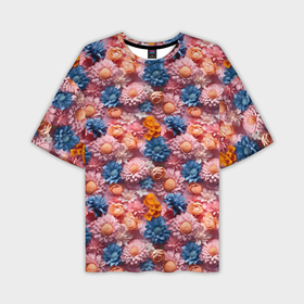 Мужская футболка oversize 3D с принтом Объемные  нежные  цветочки ,  |  | 
