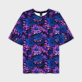 Мужская футболка oversize 3D с принтом Ночные фиолетовые цветы в Белгороде,  |  | 