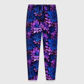 Мужские брюки 3D с принтом Ночные фиолетовые цветы в Новосибирске, 100% полиэстер | манжеты по низу, эластичный пояс регулируется шнурком, по бокам два кармана без застежек, внутренняя часть кармана из мелкой сетки | 