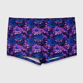 Мужские купальные плавки 3D с принтом Ночные фиолетовые цветы в Петрозаводске, Полиэстер 85%, Спандекс 15% |  | 