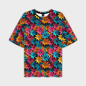 Мужская футболка oversize 3D с принтом Цветные  объемные     цветы в Екатеринбурге,  |  | Тематика изображения на принте: 
