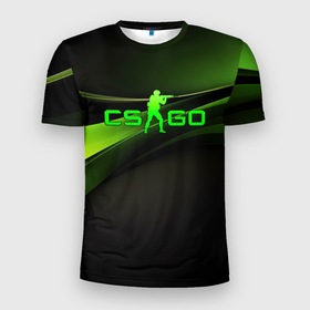 Мужская футболка 3D Slim с принтом CS GO black green  logo в Новосибирске, 100% полиэстер с улучшенными характеристиками | приталенный силуэт, круглая горловина, широкие плечи, сужается к линии бедра | 
