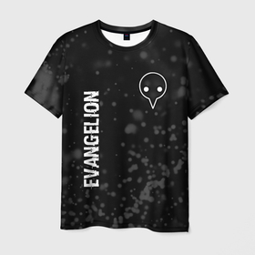 Мужская футболка 3D с принтом Evangelion glitch на темном фоне: надпись, символ , 100% полиэфир | прямой крой, круглый вырез горловины, длина до линии бедер | 