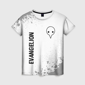 Женская футболка 3D с принтом Evangelion glitch на светлом фоне: надпись, символ в Екатеринбурге, 100% полиэфир ( синтетическое хлопкоподобное полотно) | прямой крой, круглый вырез горловины, длина до линии бедер | 