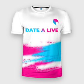 Мужская футболка 3D Slim с принтом Date A Live neon gradient style: символ сверху в Петрозаводске, 100% полиэстер с улучшенными характеристиками | приталенный силуэт, круглая горловина, широкие плечи, сужается к линии бедра | Тематика изображения на принте: 