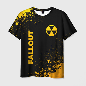 Мужская футболка 3D с принтом Fallout   gold gradient: надпись, символ в Белгороде, 100% полиэфир | прямой крой, круглый вырез горловины, длина до линии бедер | 