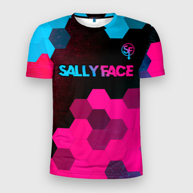 Мужская футболка 3D Slim с принтом Sally Face   neon gradient: символ сверху в Белгороде, 100% полиэстер с улучшенными характеристиками | приталенный силуэт, круглая горловина, широкие плечи, сужается к линии бедра | Тематика изображения на принте: 