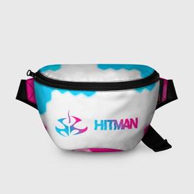Поясная сумка 3D с принтом Hitman neon gradient style: надпись и символ в Курске, 100% полиэстер | плотная ткань, ремень с регулируемой длиной, внутри несколько карманов для мелочей, основное отделение и карман с обратной стороны сумки застегиваются на молнию | 