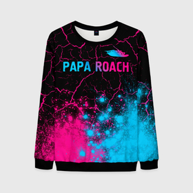 Мужской свитшот 3D с принтом Papa Roach   neon gradient: символ сверху в Петрозаводске, 100% полиэстер с мягким внутренним слоем | круглый вырез горловины, мягкая резинка на манжетах и поясе, свободная посадка по фигуре | 