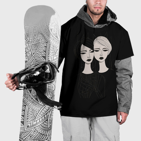 Накидка на куртку 3D с принтом Две печальных девушки в Курске, 100% полиэстер |  | Тематика изображения на принте: 