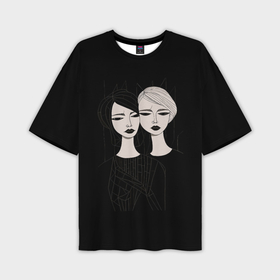 Мужская футболка oversize 3D с принтом Две печальных девушки ,  |  | Тематика изображения на принте: 