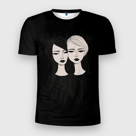 Мужская футболка 3D Slim с принтом Две печальных девушки в Санкт-Петербурге, 100% полиэстер с улучшенными характеристиками | приталенный силуэт, круглая горловина, широкие плечи, сужается к линии бедра | 