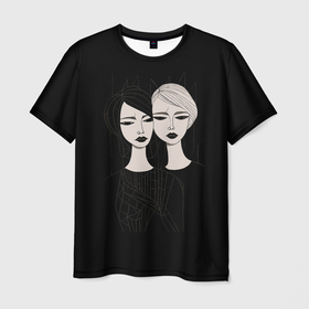 Мужская футболка 3D с принтом Две печальных девушки в Курске, 100% полиэфир | прямой крой, круглый вырез горловины, длина до линии бедер | Тематика изображения на принте: 