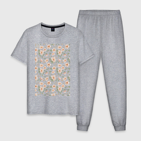 Мужская пижама хлопок с принтом розовые нежные пионы в Петрозаводске, 100% хлопок | брюки и футболка прямого кроя, без карманов, на брюках мягкая резинка на поясе и по низу штанин
 | 