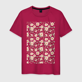 Мужская футболка хлопок с принтом розовые нежные пионы в Тюмени, 100% хлопок | прямой крой, круглый вырез горловины, длина до линии бедер, слегка спущенное плечо. | Тематика изображения на принте: 
