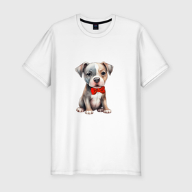 Мужская футболка хлопок Slim с принтом Серо бежевый пёс , 92% хлопок, 8% лайкра | приталенный силуэт, круглый вырез ворота, длина до линии бедра, короткий рукав | 