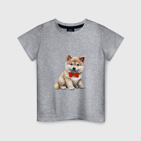 Детская футболка хлопок с принтом Акита Ину щенок , 100% хлопок | круглый вырез горловины, полуприлегающий силуэт, длина до линии бедер | Тематика изображения на принте: 